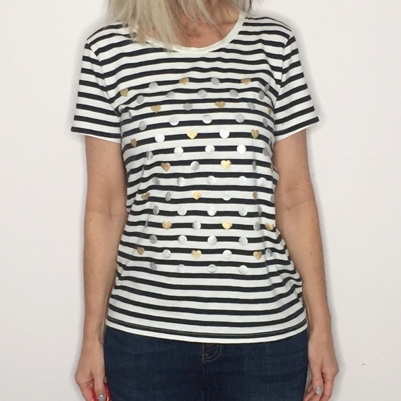 J CREW | Striped tee w/ metallic hearts & dots - Picture 2 of 4